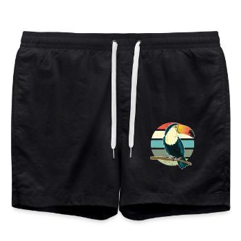Toucan Wildlife Animal Bird Retro Vintage Toucan - Swim Trunks - black - Front - AI Model Male 185 light (185cm)
