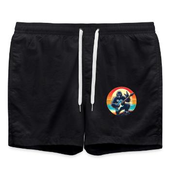 Soirée mélodique : Gorilla Guitarist au coucher du soleil - Short de bain - noir - Devant - AI Model Male 185 light (185cm)