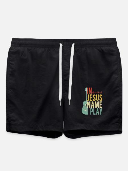In Jesus Name I Play Guitar - Swim Trunks - black