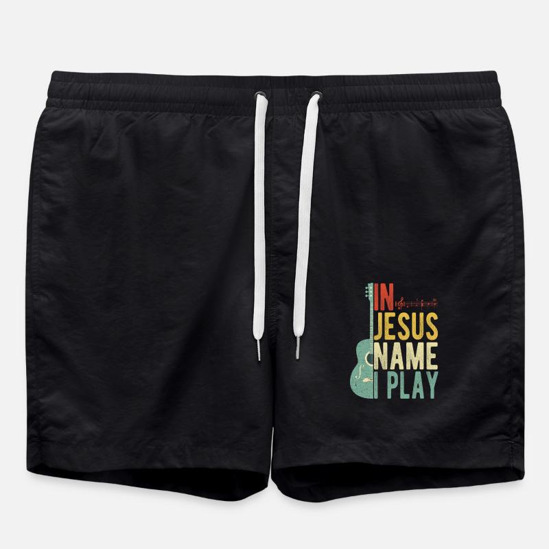 In Jesus Name I Play Guitar - Swim Trunks - black