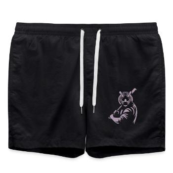 Minimalist Tiger Baseball Player Silhouette - Swim Trunks - black - Front - AI Model Male 185 light (185cm)