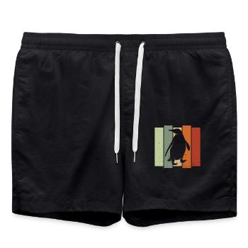 Pingouin Rétro Animal Penguin Lover Antarctique - Short de bain - noir - Devant - AI Model Male 185 light (185cm)