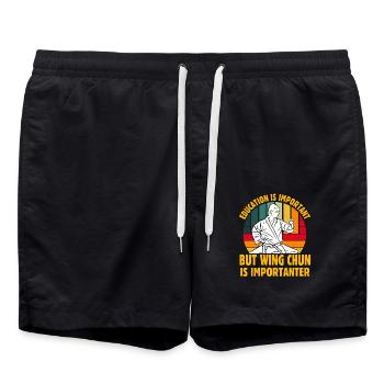 Education is important but Wing Chun is important - Swim Trunks - black - Front - AI Model Male 185 light (185cm)