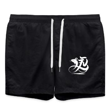 Symbole de calligraphie de caractère du zodiaque chinois de rat - Short de bain - noir - Devant - AI Model Male 185 light (185cm)