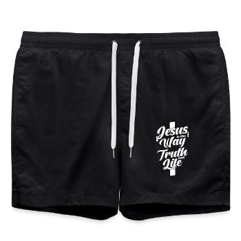 Jesus ist der Weg der Wahrheit und des Lebens - Badeshorts - Schwarz - Vorne - AI Model Male 185 light (185cm)