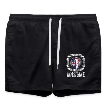 France États-Unis Drapeau - Moitié Américain Moitié Français - Short de bain - noir - Devant - AI Model Male 185 light (185cm)