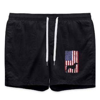 German Shorthaired Dog with USA Flag - Swim Trunks - black - Front - AI Model Male 185 light (185cm)