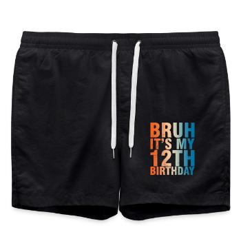 Bruh it's my 12th birthday - Swim Trunks - black - Front - AI Model Male 185 light (185cm)