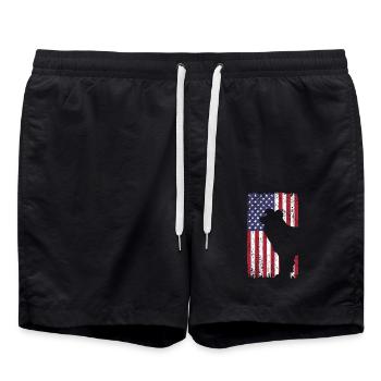 German Shorthaired Dog with USA Flag - Swim Trunks - black - Front - AI Model Male 185 light (185cm)