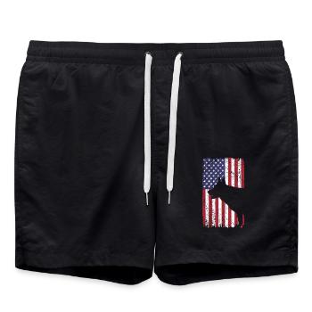 German Shepherd Dog with USA Flag - Swim Trunks - black - Front - AI Model Male 185 light (185cm)