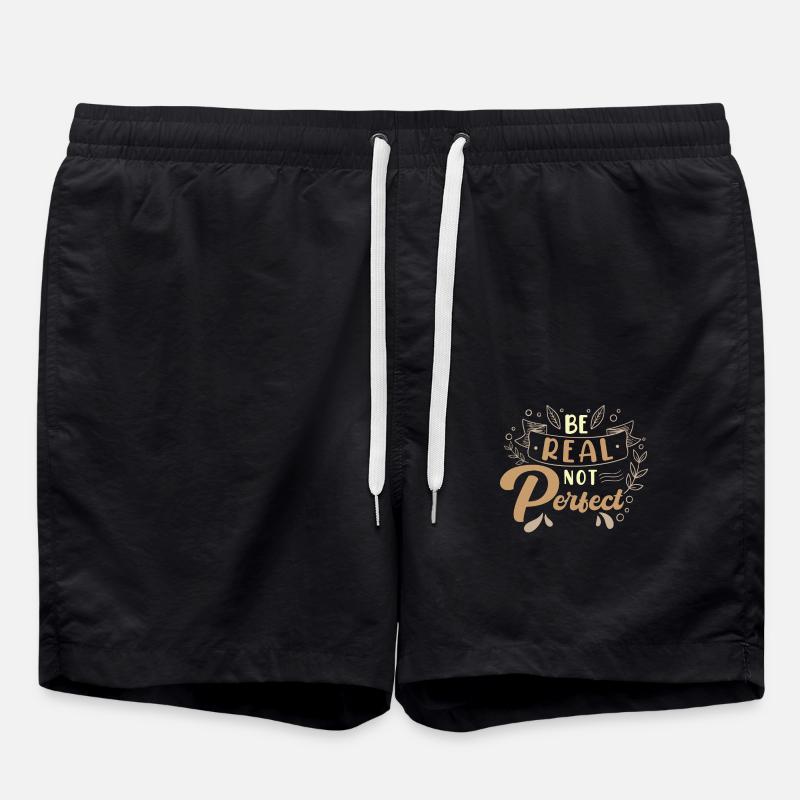 Sei Echt Statt Perfekt Motivationsspruch - Badeshorts - Schwarz