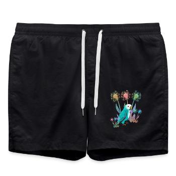 Nature, Fleurs, Perroquet, Oiseau, Nature Sauvage - Short de bain - noir - Devant - AI Model Male 185 light (185cm)