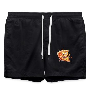 Drôle de tranche de pizza avec visage - Short de bain - noir - Devant - AI Model Male 185 light (185cm)
