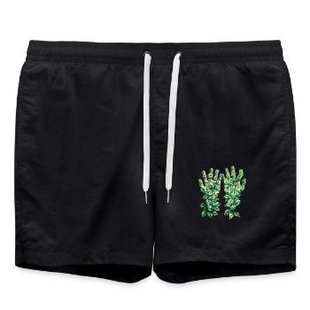 Green Leaves Hand Outline Nature Motif - Swim Trunks - black - Front - AI Model Male 185 light (185cm)