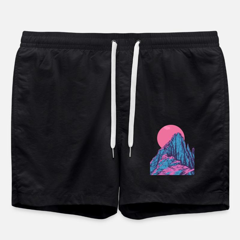 Pink moon over mystical mountains - Swim Trunks - black