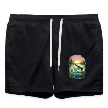 Barsch-Fisch - Badeshorts - Schwarz - Vorne - AI Model Male 185 light (185cm)