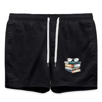 Stack of classic books with glasses on them - Swim Trunks - black - Front - AI Model Male 185 light (185cm)