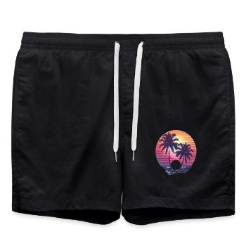 Coucher de soleil ensoleillé sur les palmiers - Short de bain - noir - Devant - AI Model Male 185 light (185cm)