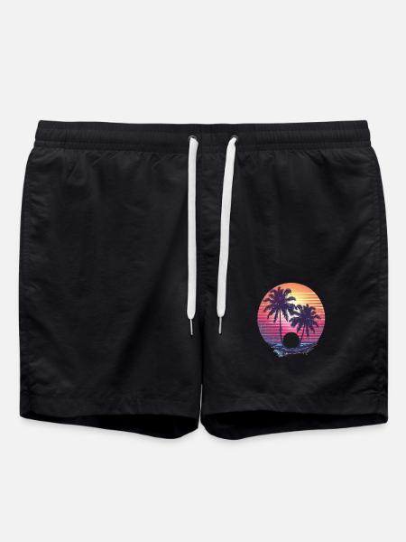 Sunny Palm Trees Sunset - Swim Trunks - black