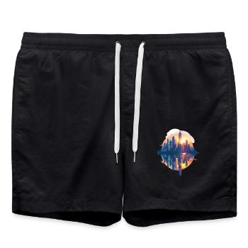 Coucher de soleil urbain aux couleurs pastel - Short de bain - noir - Devant - AI Model Male 185 light (185cm)