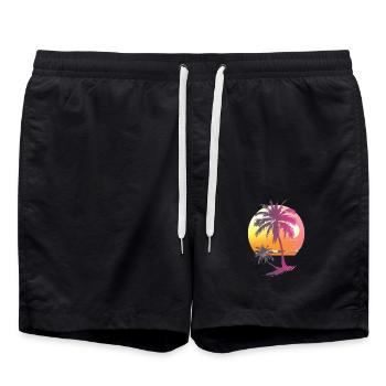 Océan Palmiers Vintage Rétro Coucher de soleil - Short de bain - noir - Devant - AI Model Male 185 light (185cm)