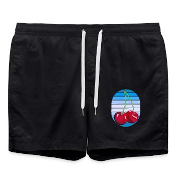 Rockabilly Retro Vintage Cherries Cherry Fruit - Swim Trunks - black - Front - AI Model Male 185 light (185cm)