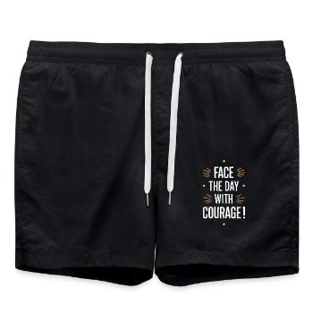 Start the day with courage - Swim Trunks - black - Front - AI Model Male 185 light (185cm)