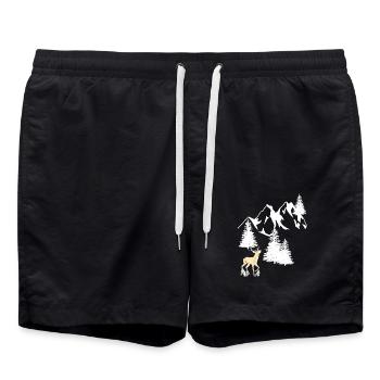 Mountains Peaks Spruce Navel Tree Deer Nature - Swim Trunks - black - Front - AI Model Male 185 light (185cm)