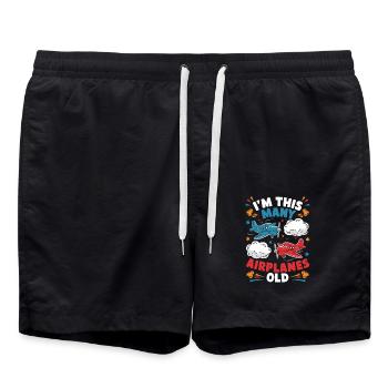 I'm so many planes old - kids 2 years old - Swim Trunks - black - Front - AI Model Male 185 light (185cm)