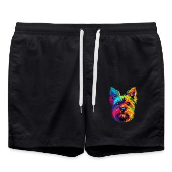 Yorkshire Terrier Couleurs vives Popart Chiens Yorkie - Short de bain - noir - Devant - AI Model Male 185 light (185cm)