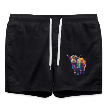 Yak Rainbow Colorful Blaze Yak - Swim Trunks - black - Front - AI Model Male 185 light (185cm)