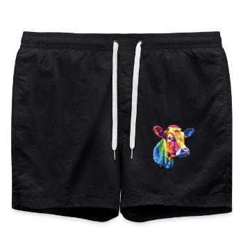 Vache colorée arc-en-ciel oeuvre - Short de bain - noir - Devant - AI Model Male 185 light (185cm)
