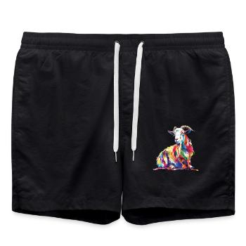 Colorful goat head artwork for nature and - Swim Trunks - black - Front - AI Model Male 185 light (185cm)