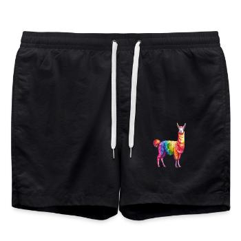 Buntes Regenbogen Lama - Badeshorts - Schwarz - Vorne - AI Model Male 185 light (185cm)