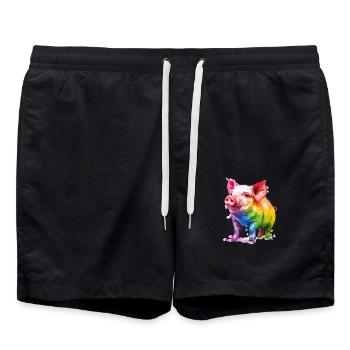 Colorful Pig Artwork Rainbow Colors - Swim Trunks - black - Front - AI Model Male 185 light (185cm)