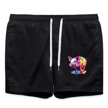 Cochon Coloré Aquarelle Oeuvre Coloré - Short de bain - noir - Devant - AI Model Male 185 light (185cm)