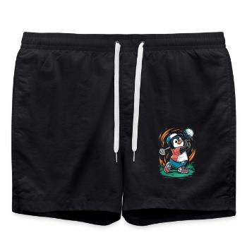 Dessin animé mignon pingouin golfeur - Short de bain - noir - Devant - AI Model Male 185 light (185cm)