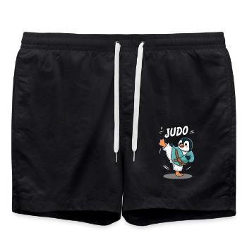 Judo Pinguin Lustiges Cartoon Motiv - Badeshorts - Schwarz - Vorne - AI Model Male 185 light (185cm)