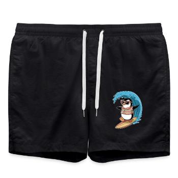 Cooler Pinguin Beim Surfen Mit Sonnenbrille - Badeshorts - Schwarz - Vorne - AI Model Male 185 light (185cm)