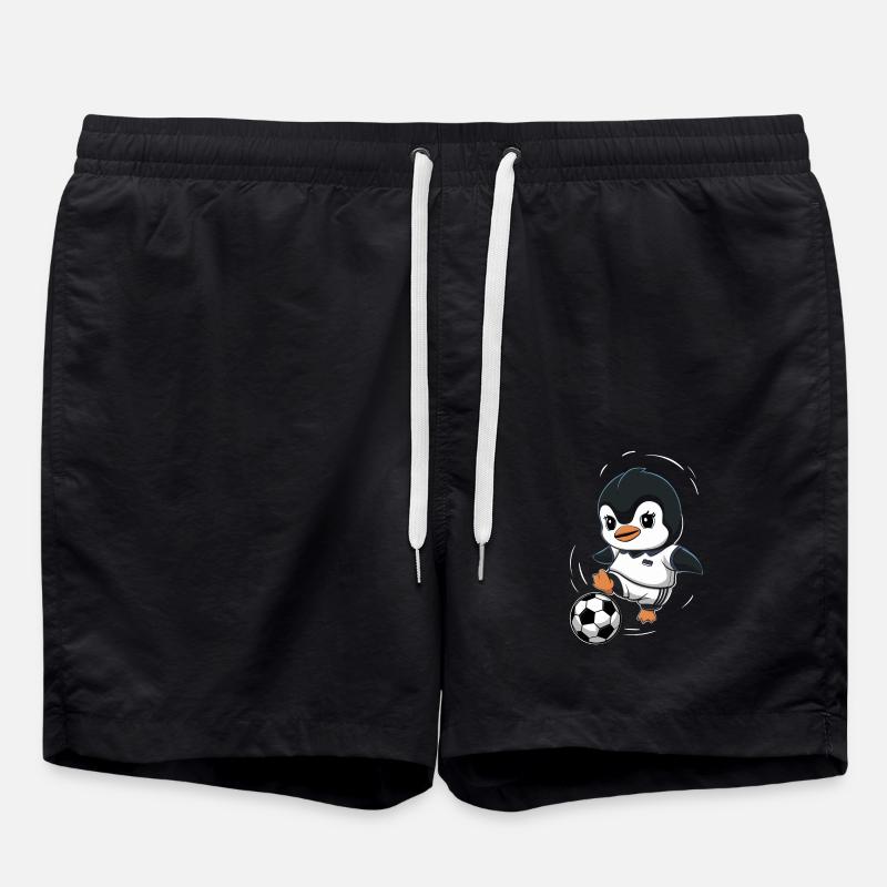 Penguin Soccer Player Cartoon - Swim Trunks - black