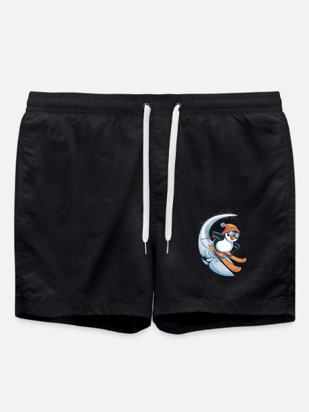 Penguin Skiing Fun Winter - Swim Trunks - black
