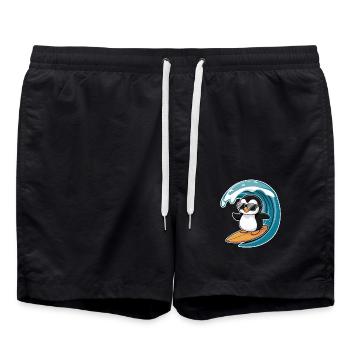 pingouin cool sur une planche de surf sous la vague - Short de bain - noir - Devant - AI Model Male 185 light (185cm)