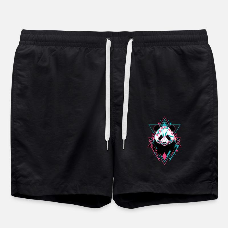 Geometric Panda Artwork - Swim Trunks - black