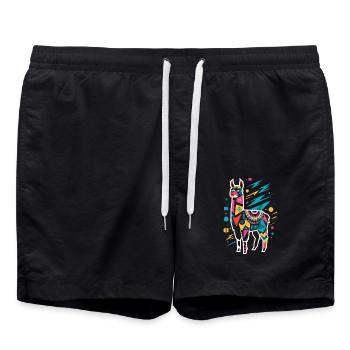 Bunter geometrischer Lama - Badeshorts - Schwarz - Vorne - AI Model Male 185 light (185cm)