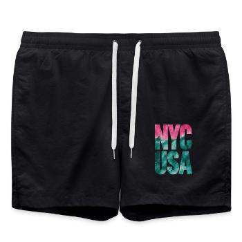 NYC USA Souvenir Aquarell-Inspiration - Badeshorts - Schwarz - Vorne - AI Model Male 185 light (185cm)