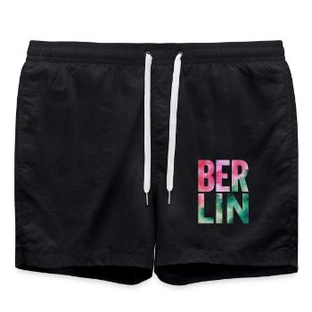 Berlin Souvenir Aquarell Schriftzug - Badeshorts - Schwarz - Vorne - AI Model Male 185 light (185cm)