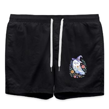 Chouette d'Halloween avec chapeau de sorcière et fleurs - Short de bain - noir - Devant - AI Model Male 185 light (185cm)