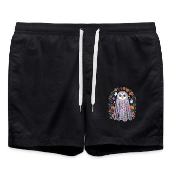 Chouette d'Halloween avec des fleurs et des citrouilles - Short de bain - noir - Devant - AI Model Male 185 light (185cm)