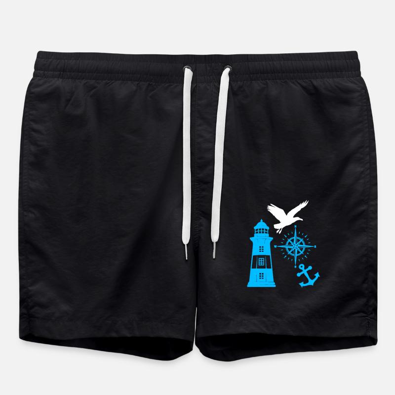 Maritime Lighthouse Compass Lighthouses Seagulls - Swim Trunks - black