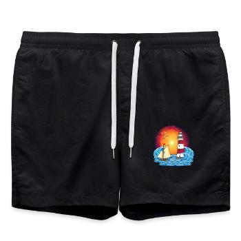 Lighthouse Sailing Ship Maritime Ships Ship - Swim Trunks - black - Front - AI Model Male 185 light (185cm)